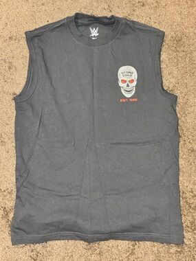 WWE Stone Cold Skull Graphic Tank Top - Black with Red Accents